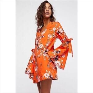 Free People Women’s Lover of Mine Orange Floral Mini Dress Small